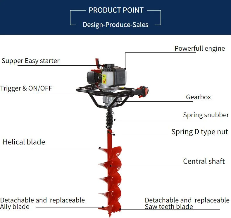 52cc Earth Auger with 3 Bits 100, 150, 200mm